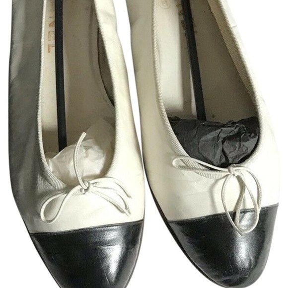 CHANEL Shoes - Chanel Black/ White Cap Toe Ballerina Flats